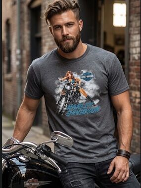 Harley-Davidson Charcoal Tee with Motorcycle Graphic
